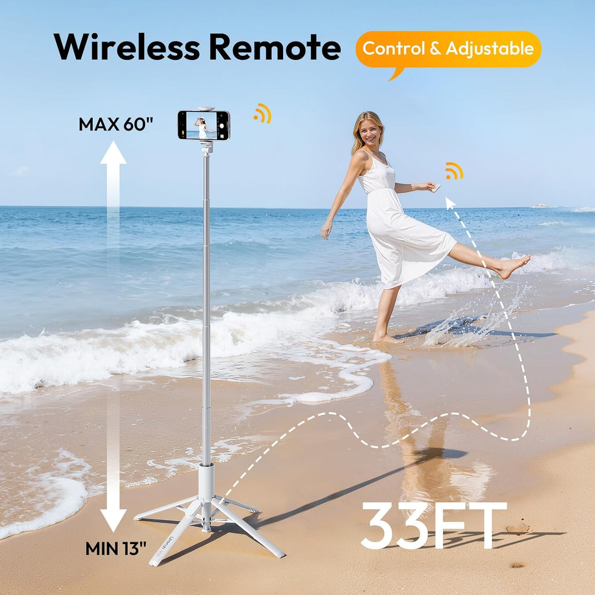 Automatic Selfie Stick Tripod 60" with Wireless Remote | Adjustable Phone Stand for Selfie, Vlogging, Reels & Travel
