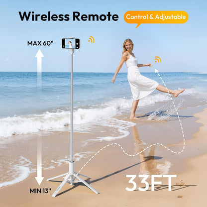 Automatic Selfie Stick Tripod 60" with Wireless Remote | Adjustable Phone Stand for Selfie, Vlogging, Reels & Travel