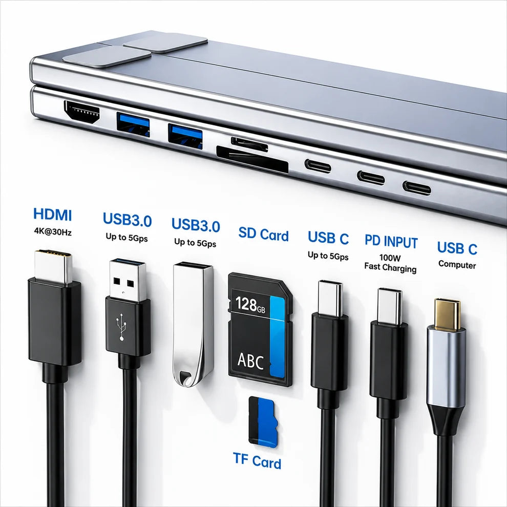 8-in-1 Laptop Docking Station Stand – More Ports, Less Clutter